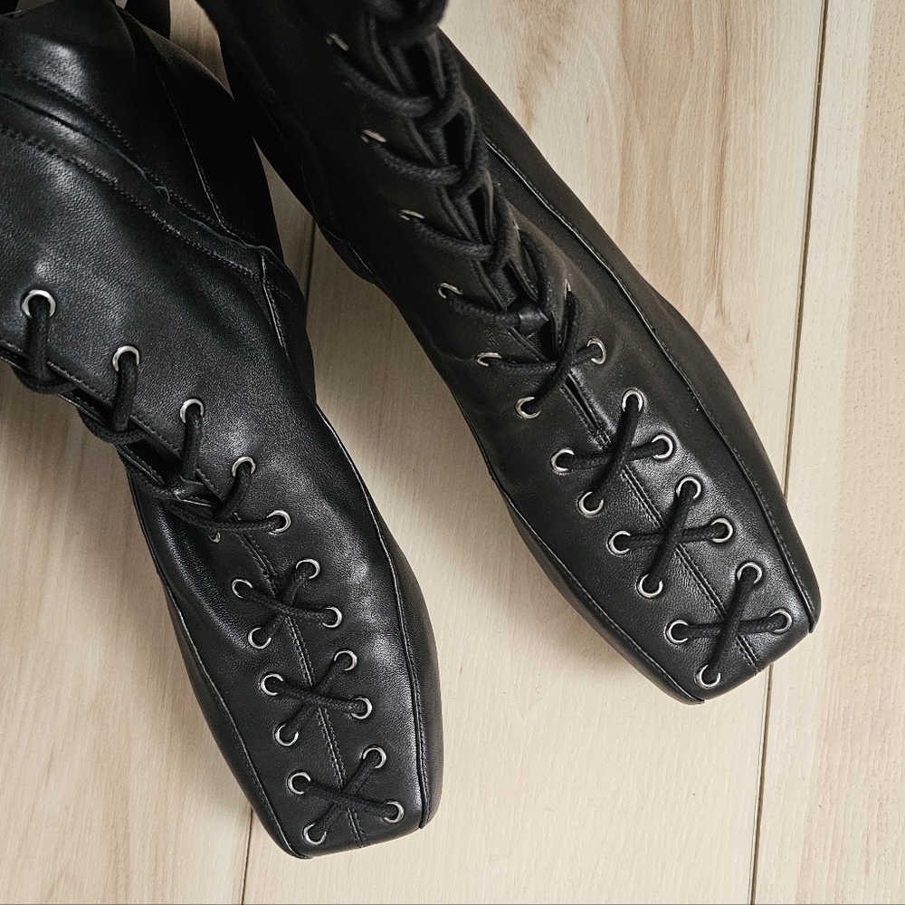 NEW RARE Zara x Stefano Pilato Leather Lace-up Thigh high Boots Over the knee 8 - Picture 9 of 12